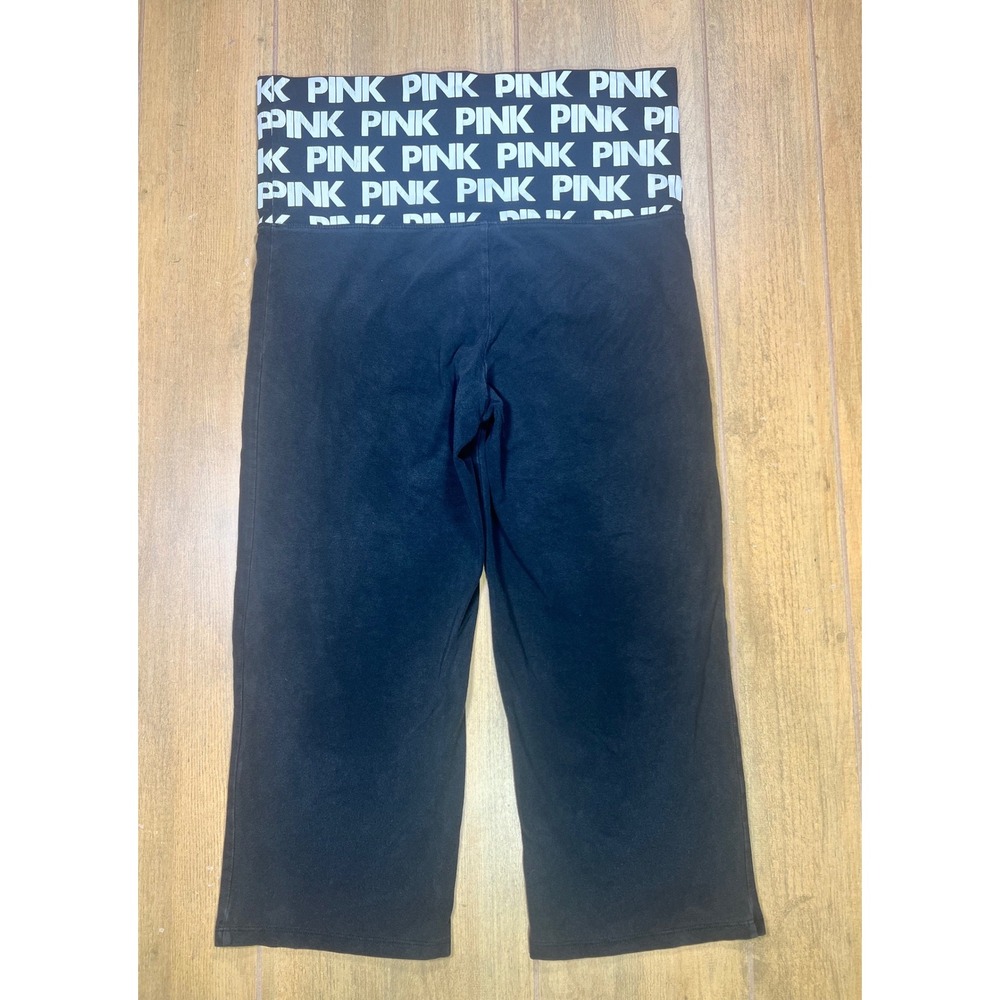 Victoria's Secret PINK Yoga Pants Black Foldover Crop Leggings Medium vintage